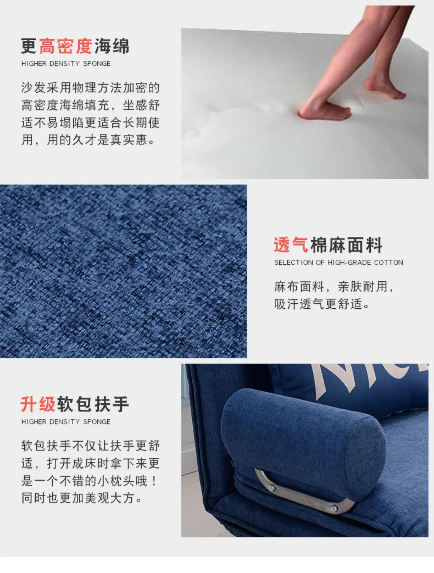 Description Picture 5 of itemFolding sofa bed dual-purpose single foldable living room small apartment double 1.2 study 1.5 meters multi-functional and simpl