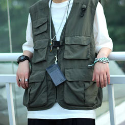 Tooling function wind vest men autumn and winter port wind wearing black waistcoat trend loose plus-size coat