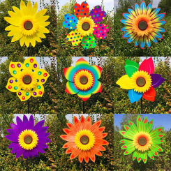 Sunflower Windmill Metal Outdoor Decor for Your Patio and Lawn Rotating Sunflower Wind Spinner Stake Garden Decor