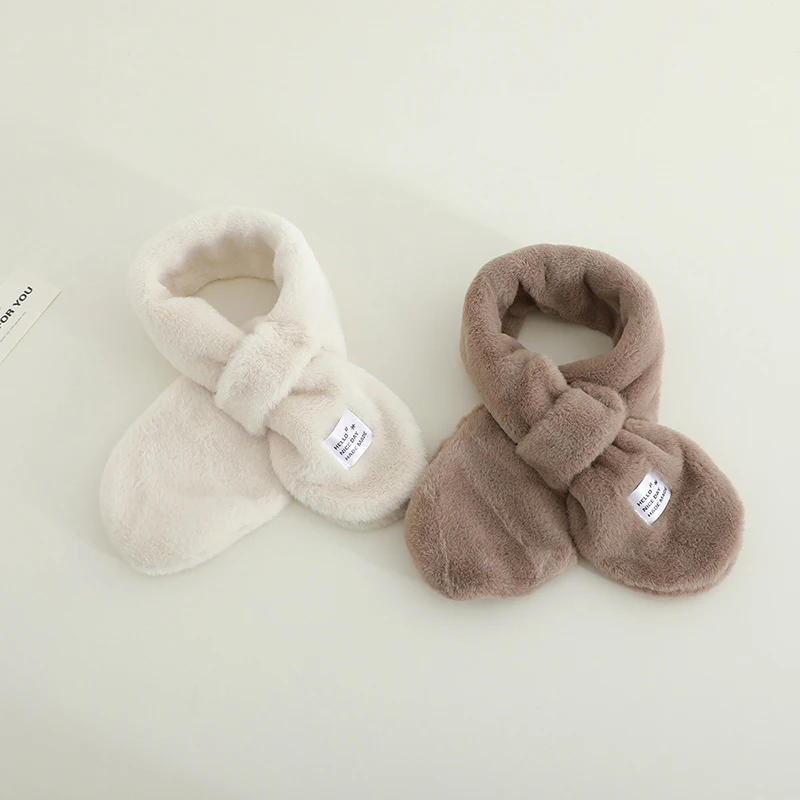 Description Picture 2 of itemWarm Baby Plush Scarf Winter Fluffy Fur Warm Neckerchief for Kids Boy Girl Solid Color Collar Short Scarves