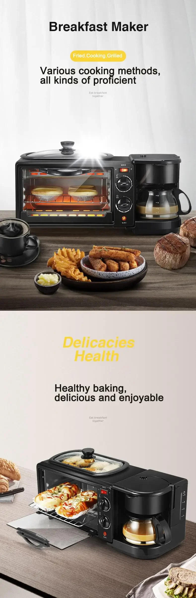 Description Picture 2 of itemDMWD Electric Breakfast Machine 3 in 1 Multifunction Breakfast Maker Mini Drip Coffee Maker Bread Pizza Oven Frying Pan Toaster