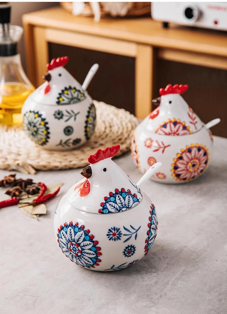 Description Picture 6 of itemCreative Ceramic Seasoning Jar Rooster Seasoning Box Home with Lid Seasoning Box Pepper Salt Jar Moisture-proof Kitchen Tools