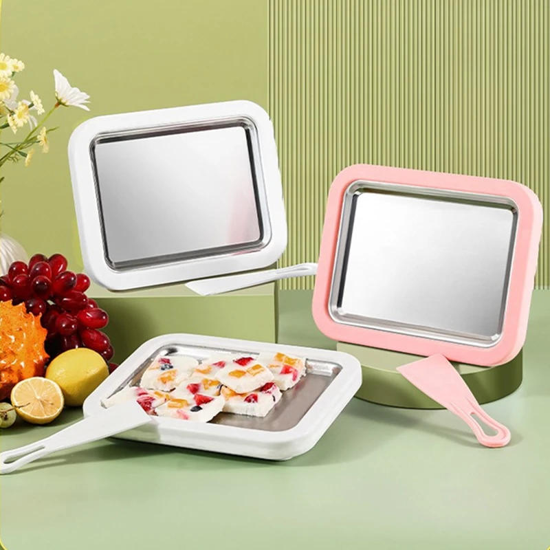 Description Picture 4 of itemUnplugged Ice Cream Maker Stainless Steel Manual Ice Machine Instant Cold Plate With Scrapers Tool For Making Rolled Ice Cream