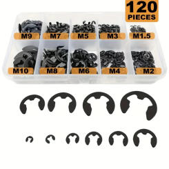 120PCS Black Stainless Steel Retaining Circlip Set Snap Ring E-Clip Washer Assortment for Shaft Fastener M1.5-M10