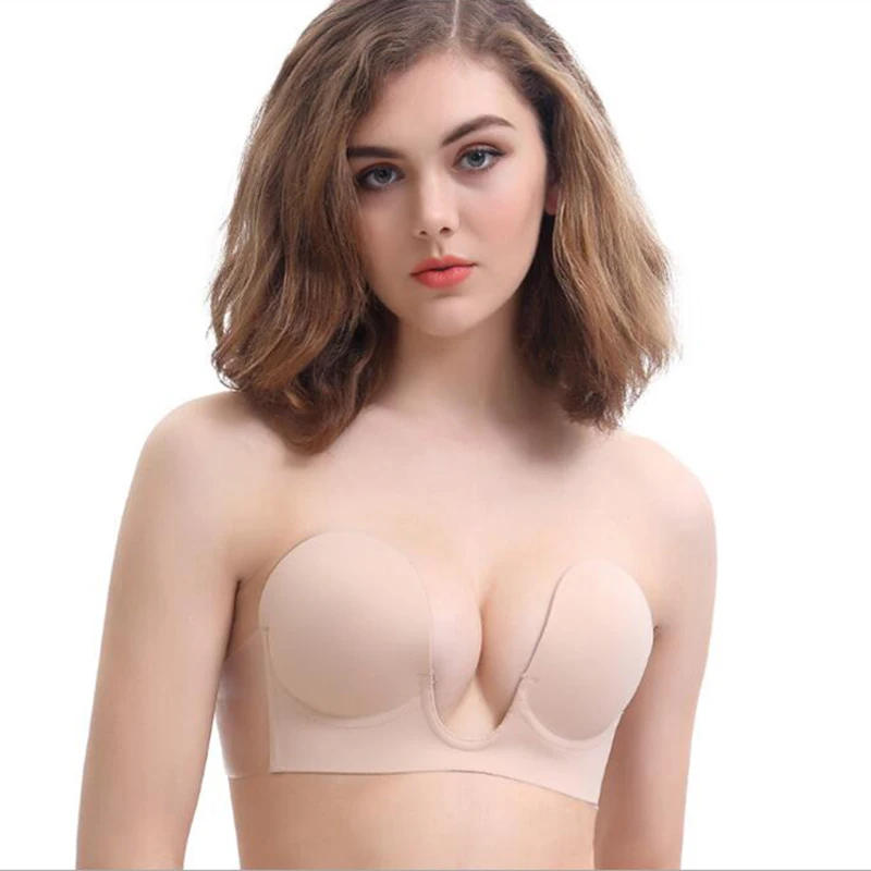 Description Picture 3 of itemInvisible Push Up Bra Strapless Bras Dress Wedding Party Sticky Self-adhesive Silicone Brassiere Breathable Deep U Bra Underwear