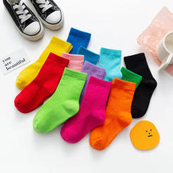 Spring autumn new style children's socks combed cotton colored candy medium tube cotton socks for boys girls cute student socks