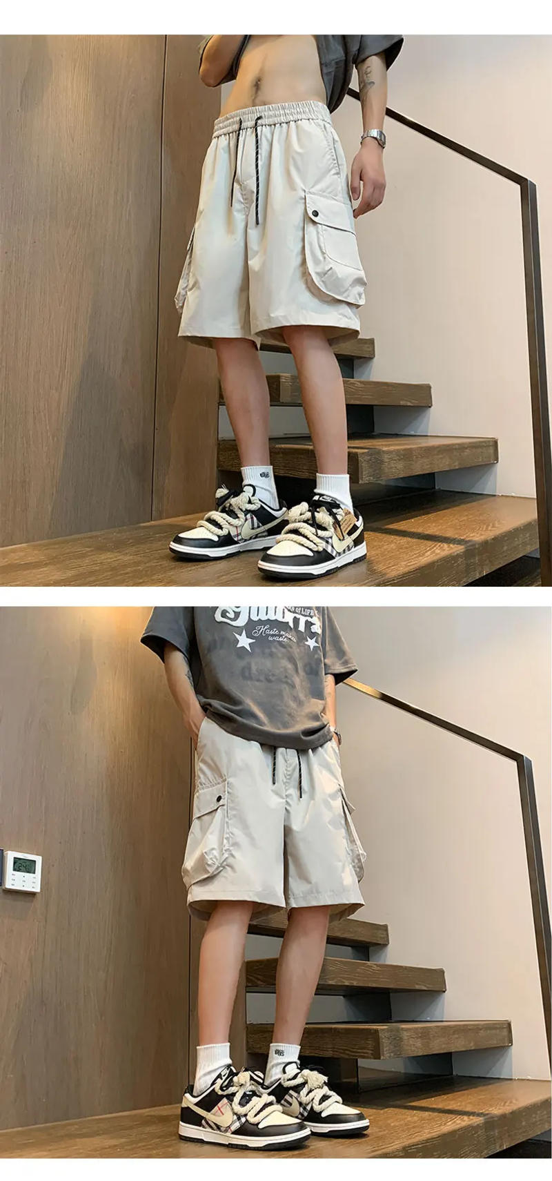 Description Picture 2 of item2024 Men's Summer New Fashion Loose Straight Short Pants Male Multiple Pockets Casual Shorts Men Solid Color Cargo Shorts K376