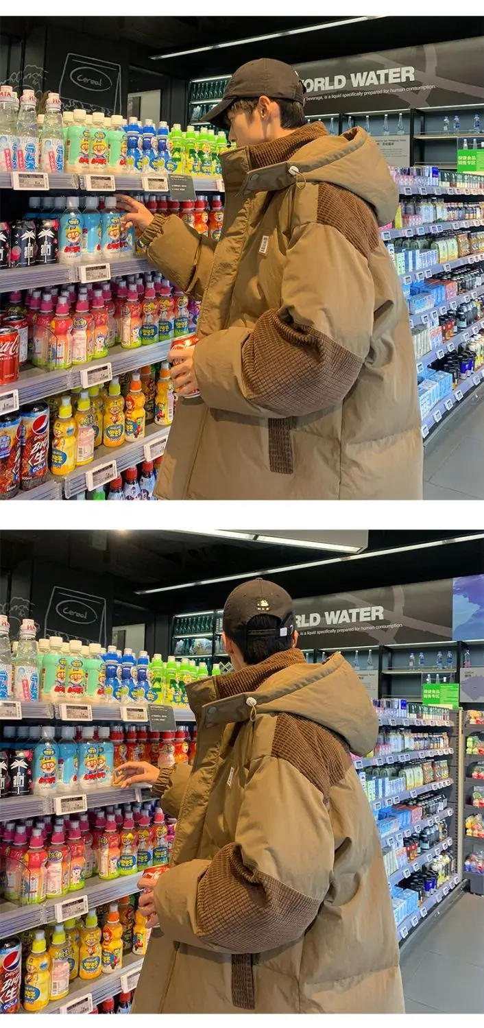 Description Picture 3 of itemWinter Retro Corduroy Stitching Workwear Cotton-padded Overcoat Couple Loose Casual High Street Hooded Parkas Male Clothes