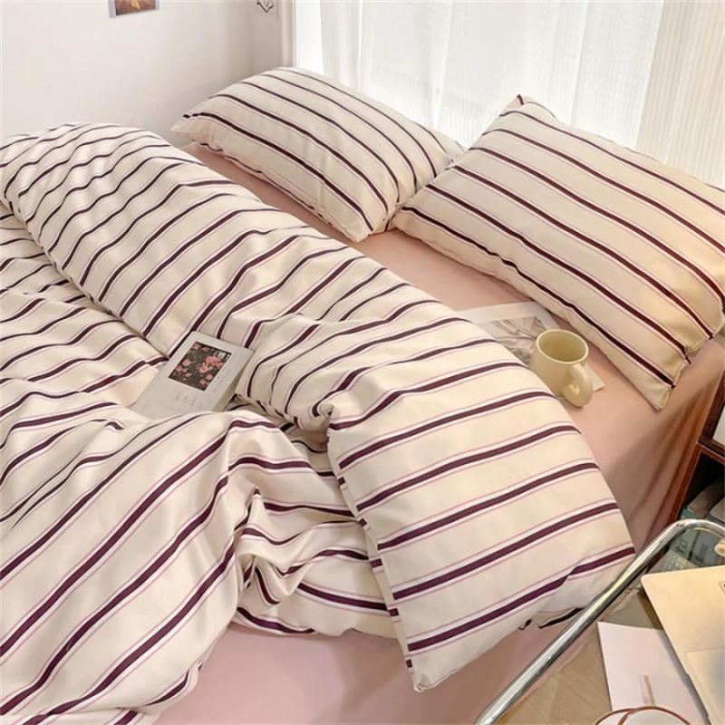 Description Picture 4 of itemPure Cotton Home Textile Blue Striped Bedding Set Simple Soft Duvet Cover Sheet Pillowcase Ins Style Bed Linens Queen King Size