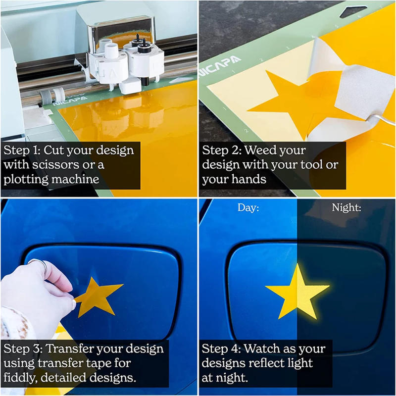 Description Picture 3 of itemReflective Vinyl Removable Adhesive Glow in The Dark Sticker Sheet DIY Outdoor Decor Safe Car Parking Crafts and More For cut