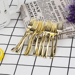 24PCS Plastic Disposable Spoons Forks Golden Mini Spoon Set Imitate Metal Flatware For Barbecue Party Picnic Kitchenware