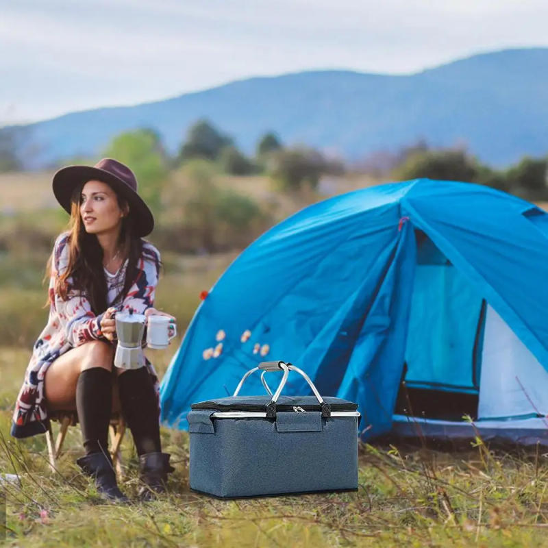 Description Picture 3 of itemInsulated Picnic Basket Portable Flodable Grocery Bags Leakproof Cooler Bag Basket With Handle Large Capacity Camping Travel