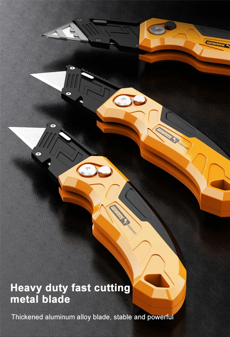 Description Picture 6 of itemWYNN'S 4-Pack Heavy Duty Folding Utility Knives Set Quick Change Retractable Blades Includes 20 Extra Blades for Cartons & Boxes