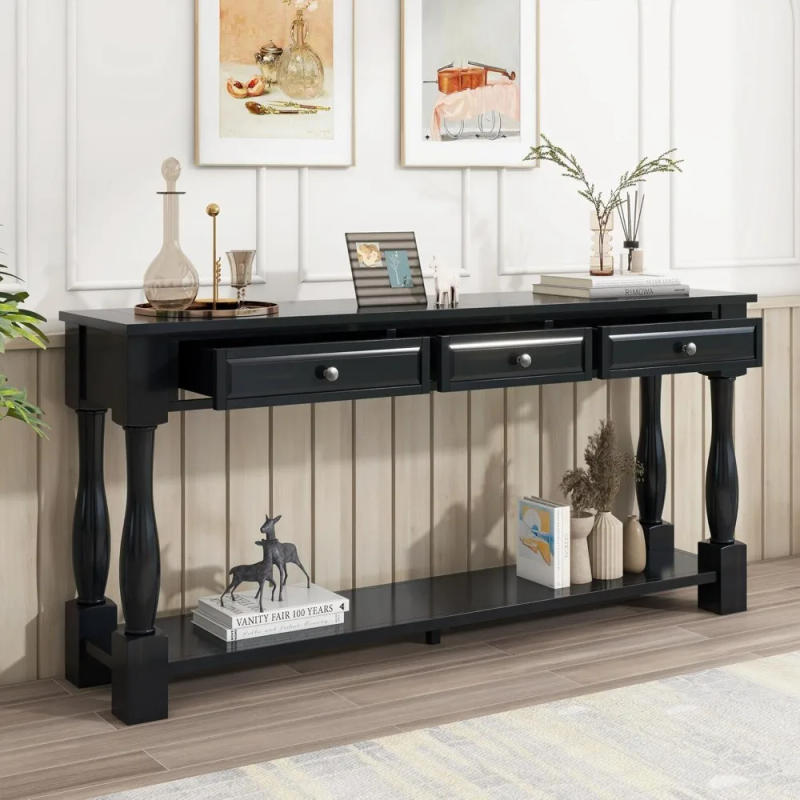 Description Picture 3 of item64 inch Long Console Table with 3 Drawers and Bottom Shelf, Sofa Table Entryway Table for Hallway, Living Room