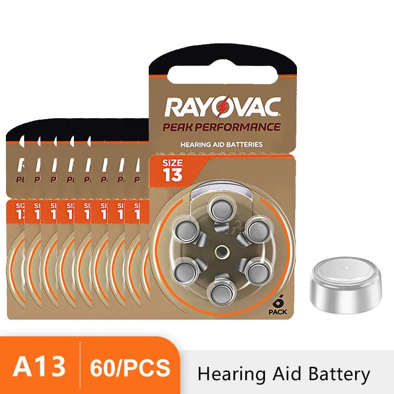 Description Picture 4 of itemHearing Aid Batteries 60PCS / 10 Cards RAYOVAC PEAK 1.45V 13A A13 13 P13 PR48 Zinc Air Battery For BTE CIC RIC OE Hearing Aids
