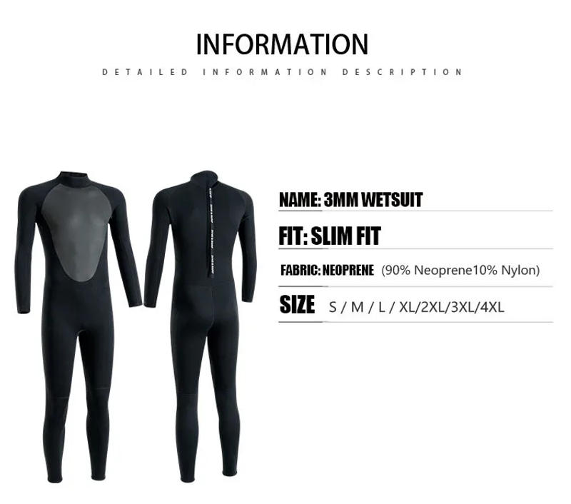 Description Picture 3 of item3MM Wetsuits Men Neoprene Diving Surfing Swimming Full Suits Cold Water Keep Warm Zipper Water Sports Full Diver Suit