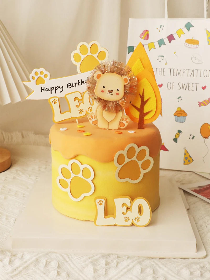 Description Picture 2 of itemBaby Show Constellation Animal Leo Lion Happy Birthday Cake Topper Yellow Balloon Trees for Cake Decorating Party Supplies Gifts