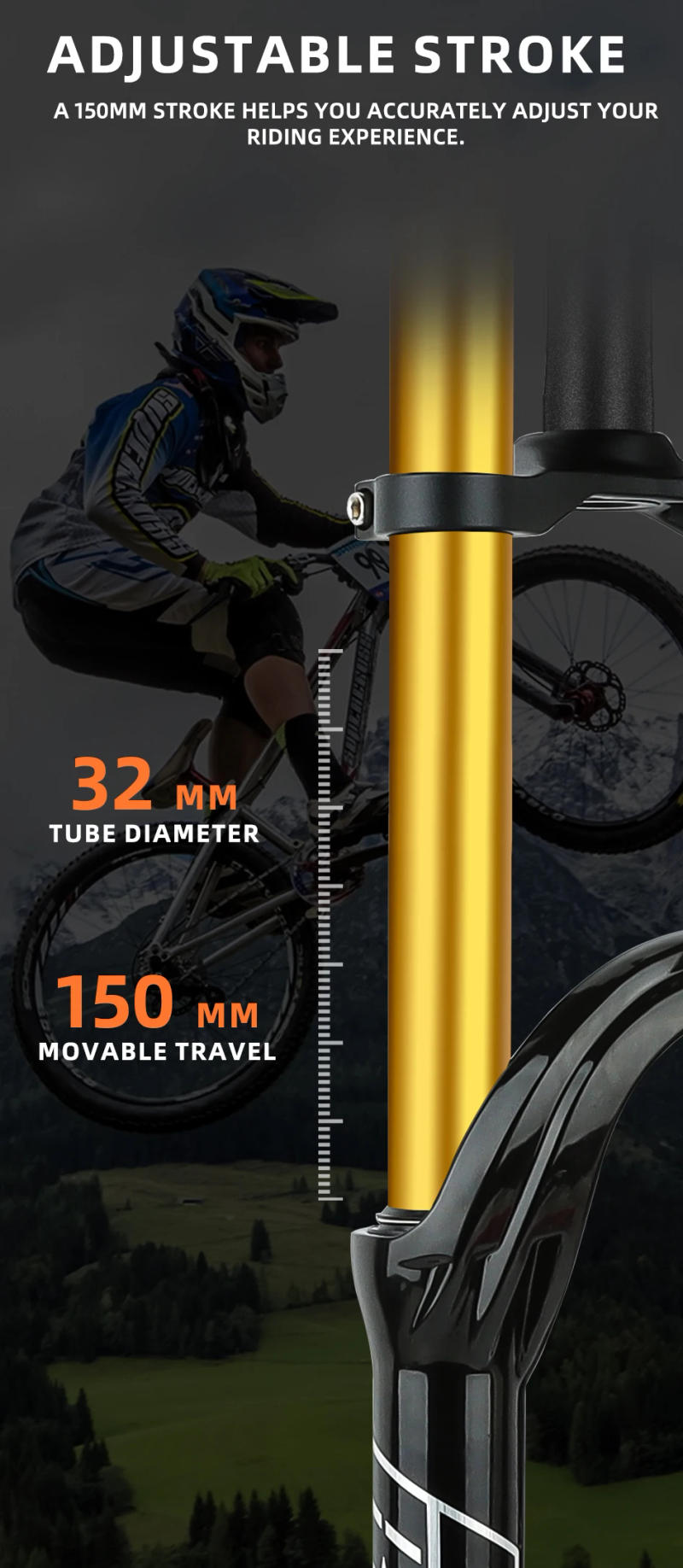 Description Picture 4 of itemBOLANY Double Crown Bicycle Air Fork 27.5 29 inch MTB Air Suspension 9x100mm Quick Release Axle Sponge Lubrication Bike Fork