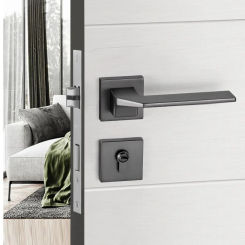 Square Space Folding Bedroom Door Handle with Lock Minimalist Interior Door Handle Lock Cylinder Security Mute Door Lock