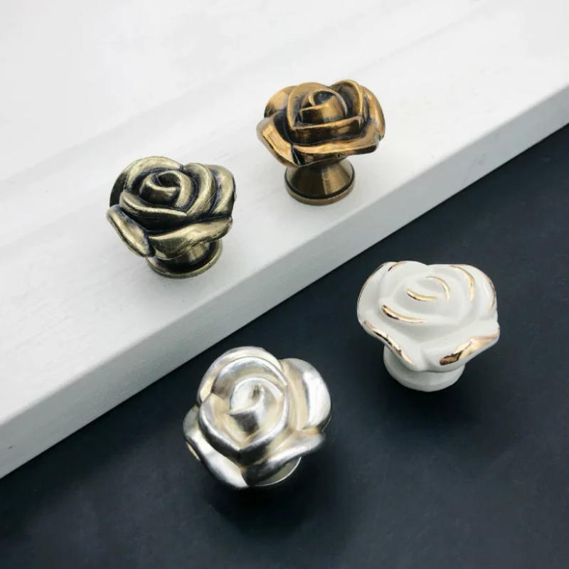 Description Picture 4 of itemEuropean Retro Creative Rose Drawer Shoe Cabinet Knob Gold Silver Bronze White Wardrobe Cupboard Dresser Furniture Door Handle