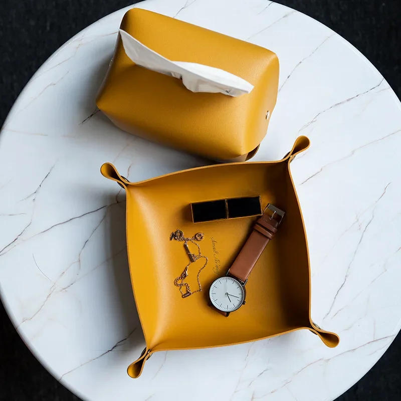 Description Picture 4 of itemFolding Case Table Organizer Nordic Leather Storage Box Desktop Storage Tray Jewelry Cosmetic Key Storage Basket