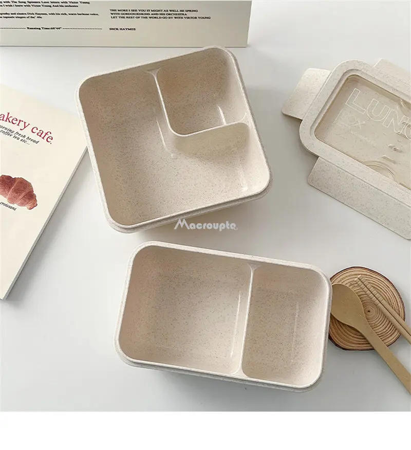 Description Picture 2 of item1100ml Wheat Straw Lunch Box for Kids School Adults Office Portable Food Storage Container Bento Box with Spoon Chopsticks