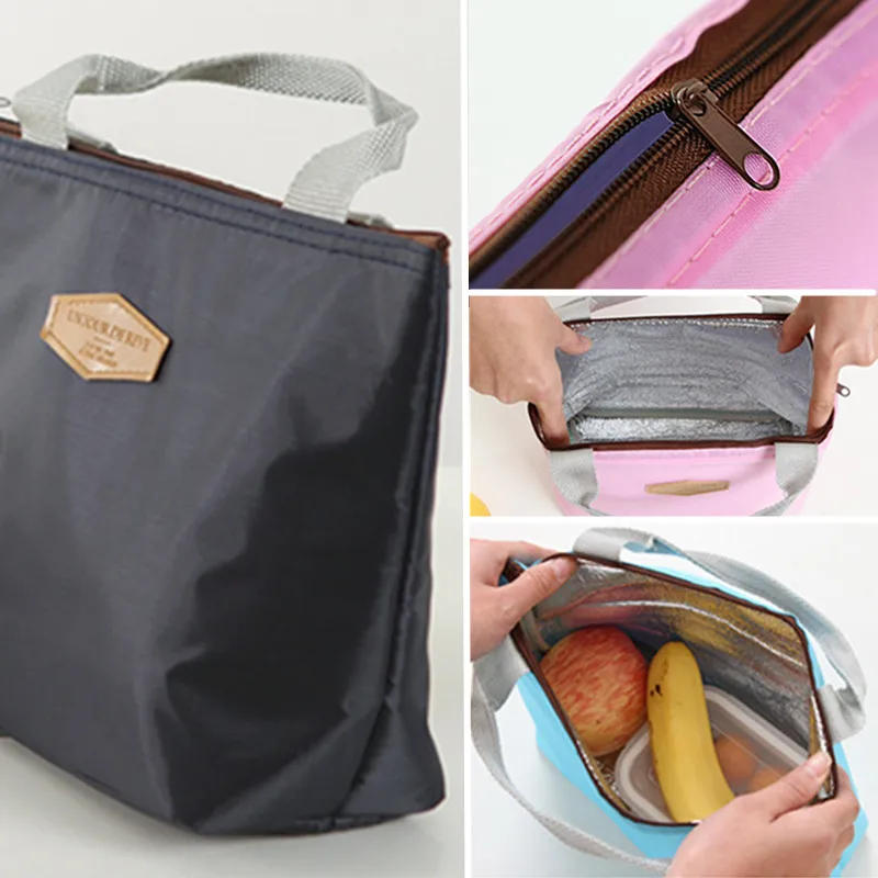 Description Picture 4 of itemLunch Box Camping Picnic Bag Lunch Bag Solid Color Portable Insulated Refrigerated Bag Cold Food Cooler Thermal Bag Handbag
