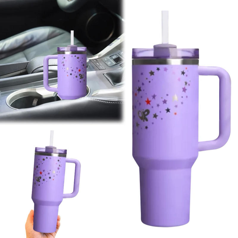 Description Picture 3 of item(No Logo Patten)40oz 304 Stainless Steel Insulated Water Bottle Thermal Coffee Car Cup Cold Hot Mugs Vacuum Flask With Straw
