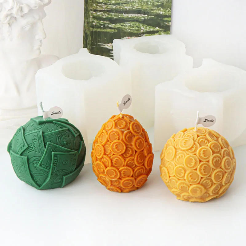 Description Picture 5 of itemMoney Ball Shape Candle Silicone Mold Euro Dollar Coin Bill Handmade Scented Candle Gypsum Mould Chocolate Cake Decor Craft Gift
