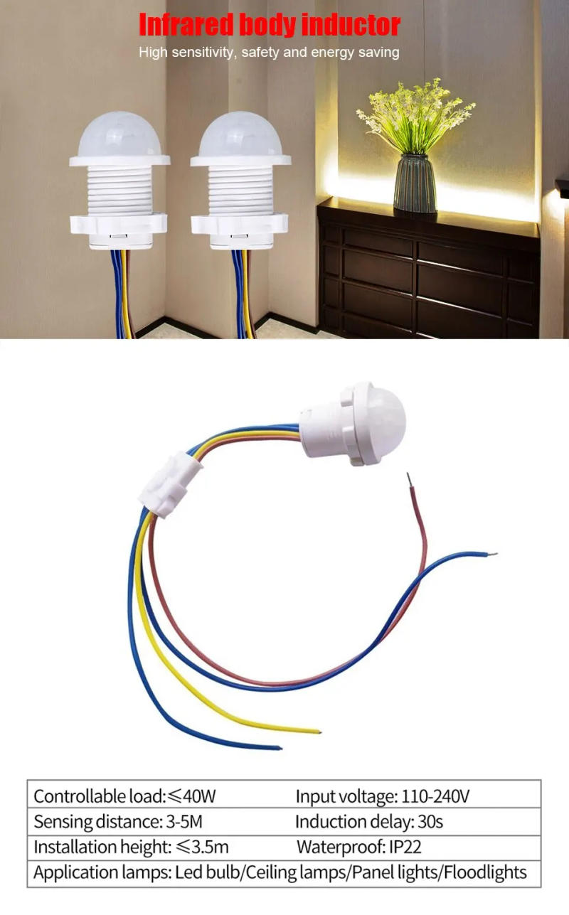 Description Picture 3 of item2PCS Smart PIR Sensor Detector Switch 110V 220V Human Body Infrared Motion Sensor Indction Auto On Off Light Switches