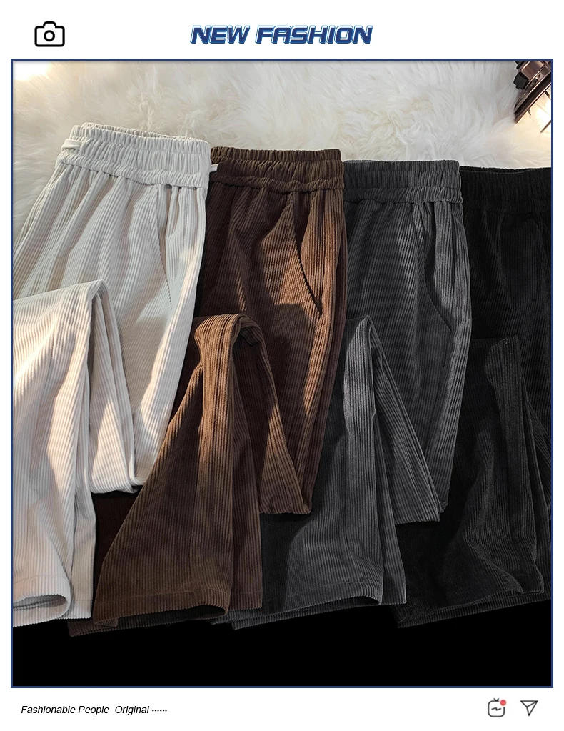 Description Picture 2 of item2023 Spring and Autumn Corduroy Casual Sports Pants Men's Leggings Korean Style Loose Straight Solid Pants Trousers W19