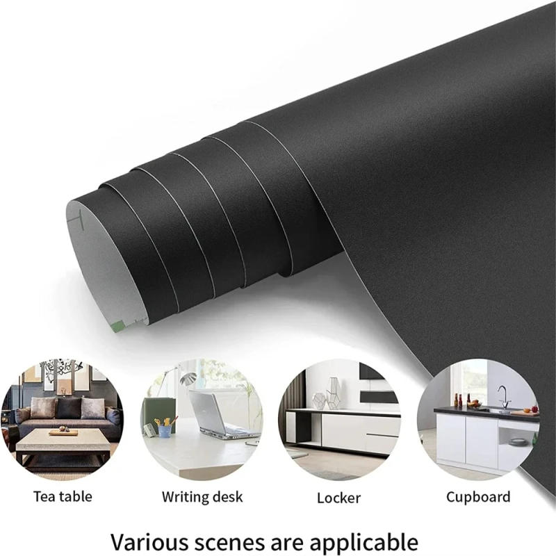 Description Picture 2 of item55cm Width Waterpoof Matte Wallpaper Black Vinyl Self-Adhesive Stickers for Wall Furniture Livingroom Contact Paper Home Decor