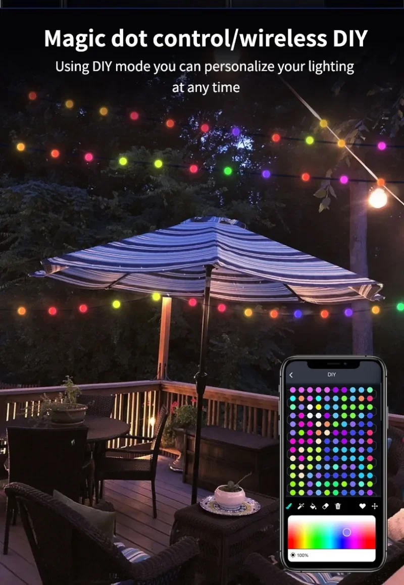 Description Picture 6 of itemDreamcolor WS2812B Rgb Led Strip Smart APP Christmas Garland Light Waterproof Holiday Party Curtain Room Led String Fairy Lights