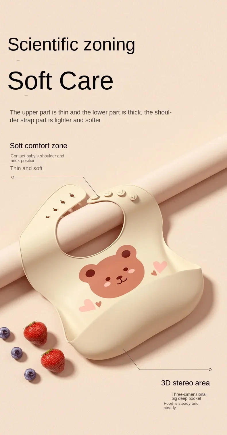 Description Picture 5 of itemWaterproof Soft Silicone Baby Bib Scarf Cartoon Bear Cute Print Adjustable Bibs Burp Cloths Baby Feeding Aprons Kids Eating