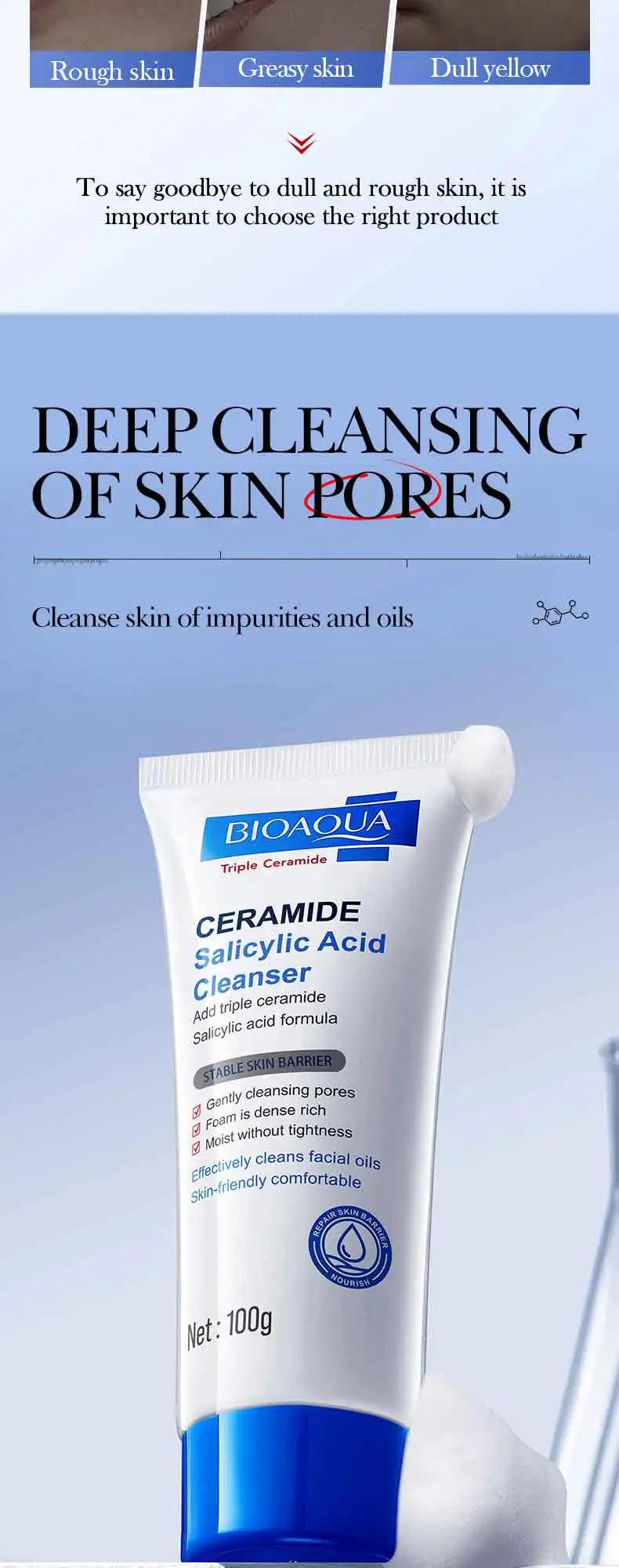 Description Picture 4 of itemSalicylic Acid Cleansing Facial Cleanser Oil Control Anti-Acne Skin Care Whitening Cleanser Gentle Mild Facial Cleanser