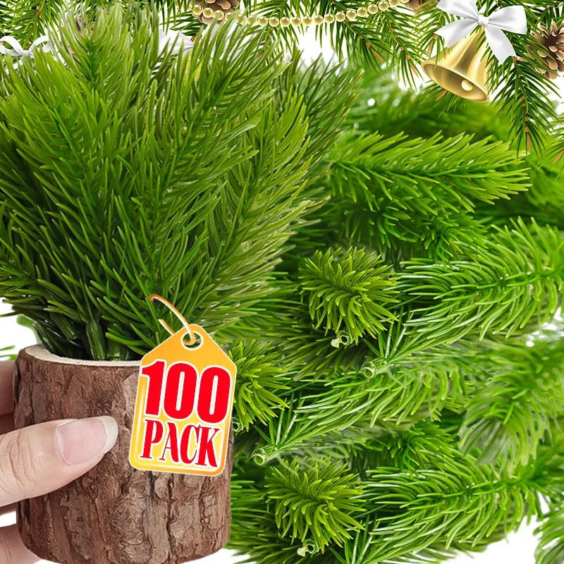 Description Picture 4 of item100/10Pcs Christmas Artificial Pine Needles Fake Pine Branches DIY Garland Green Leaves Plant Flowers Home Xmas Party Decoration