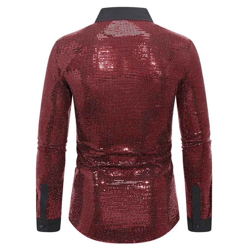 Description Picture 6 of itemSummer New Men Shiny Long-sleeved Loose Shirt Fashion Singer Stage Performance Lapel Dress Tops