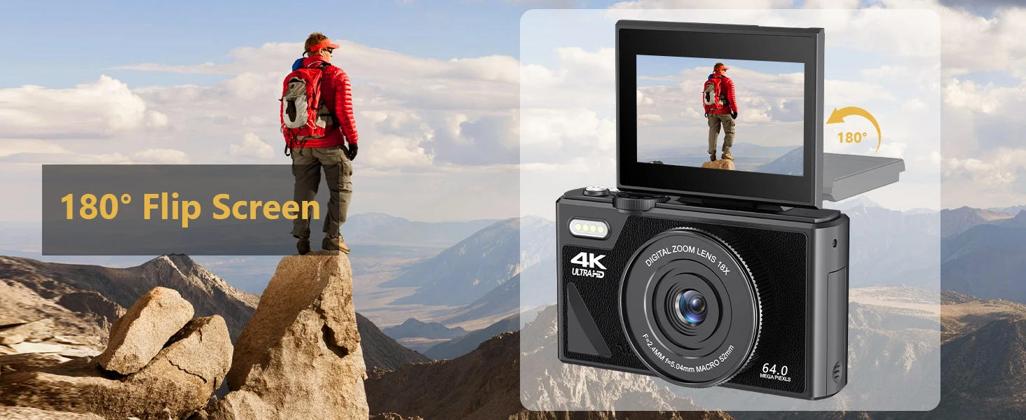 Description Picture 6 of item4K Camera for Photography 18X Digital Zoom Video Vlogging Camcorder for YouTube 3'' Flip Screen 64MP WIFI Selfie Webcam Cameras