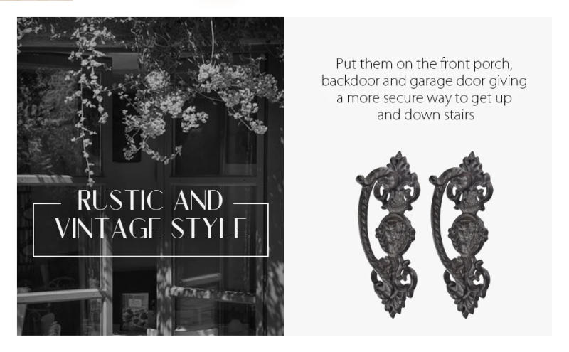 Description Picture 3 of itemSungmor Rustic Barn Door Handles Cast Iron Outdoor Gate Garage Vintage Pull Handles 2PCS Dark Brown 8.7 Inch Decorative Hardware