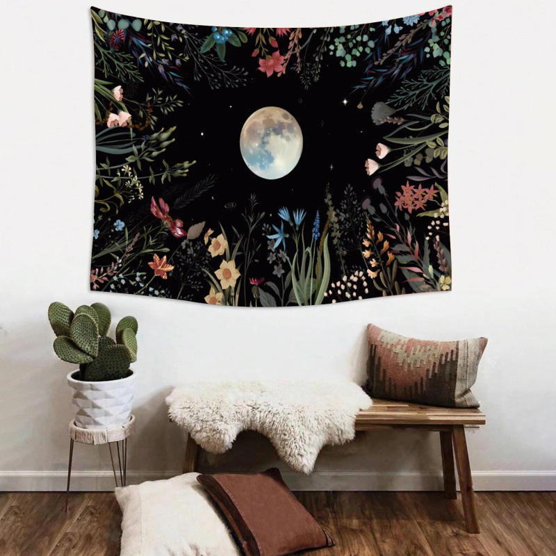 Description Picture 4 of item1pc 75x100cm Butterfly Moon Tapestry,Colorful Botanical Floral Plant Boho Tapestry for Bedroom,Wall Hanging Decor for Room