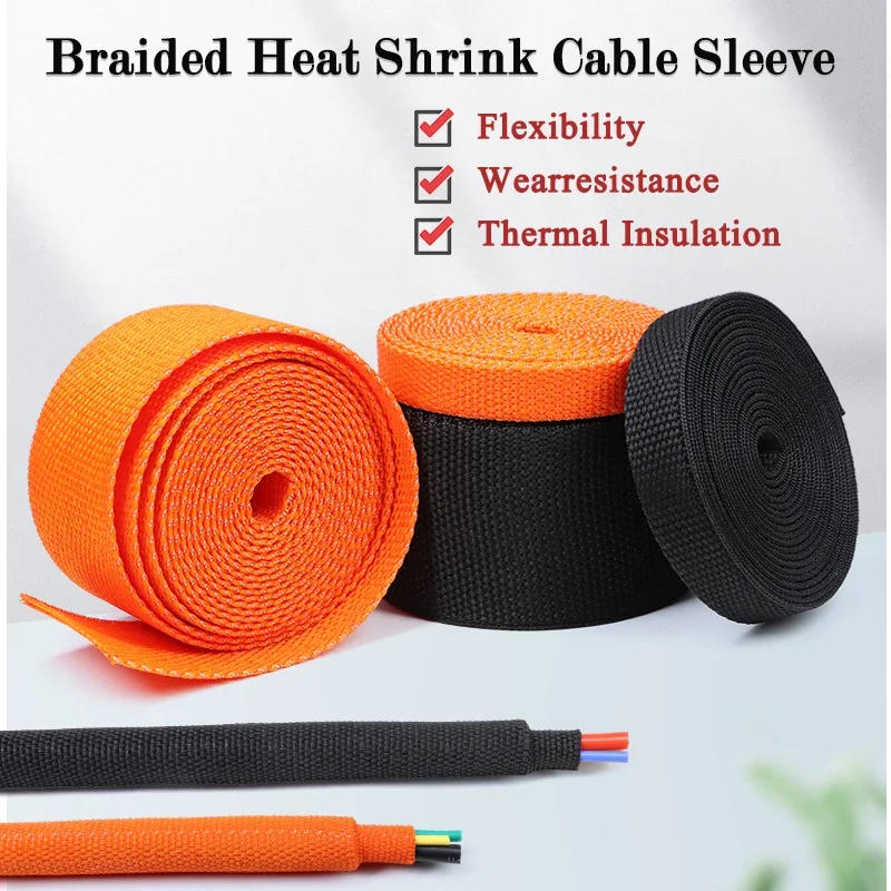 Description Picture 2 of item1~50m Braided Cable Sleeve Diameter 4~30mm PET Heat Shrink Tube Insulation Flam Retardant Shrinkable Wire Wrap Sheath Organizer