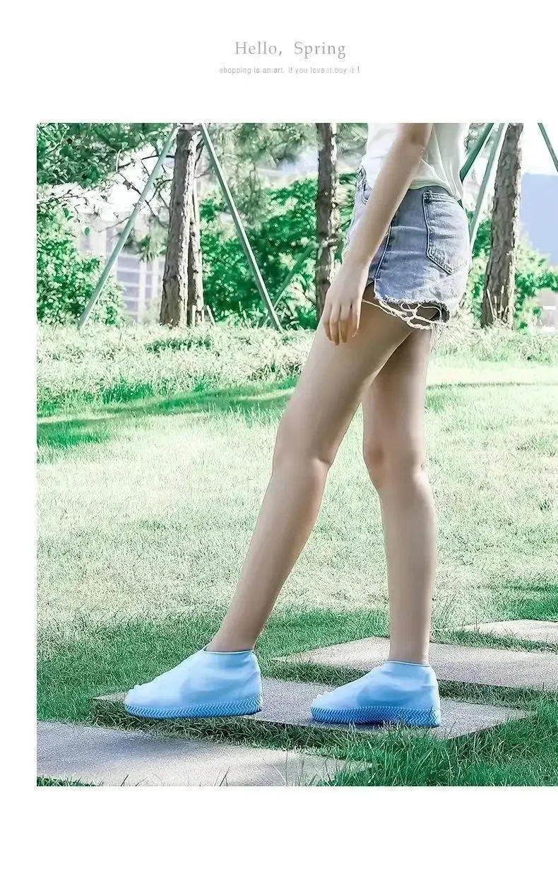 Description Picture 6 of item1 Pair Waterproof Non-slip Silicone Shoe High Elastic Wear-resistant Unisex Rain Boots for Outdoor Rainy Day Reusable Shoe Cover