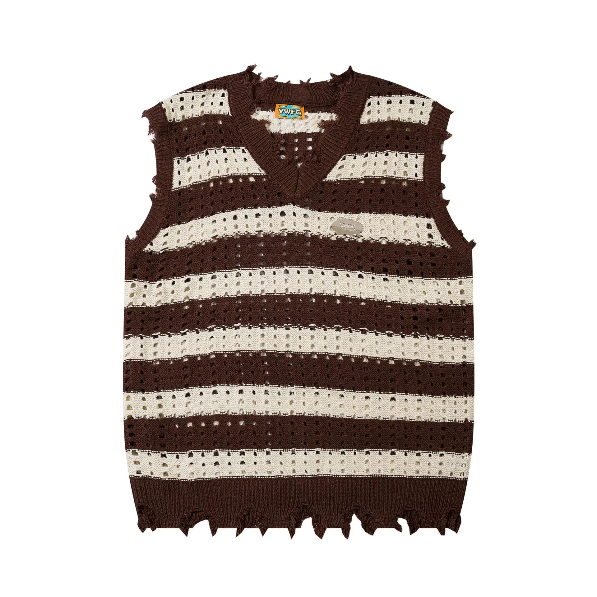 Description Picture 4 of itemMens Sleeveless Sweater Vest Women Striped Hollow Loose V-neck Sweaters Harajuku Casual Loose Knitted Pullove Spring Fall Jumper