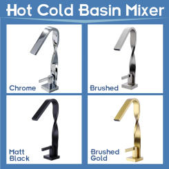 Basin Faucet Curve Design Single Handle with Wide Flat Water Outlet Brass Body Hot Cold Mixer Brushed Gold