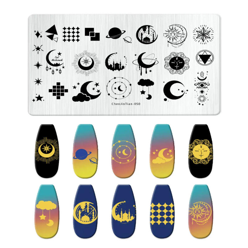 Description Picture 2 of itemCartoon Star Moon character Nail Stamping Plate Space Planet Abstract Printing Stencil Manicuring Art Stamp Templates Nail Tool