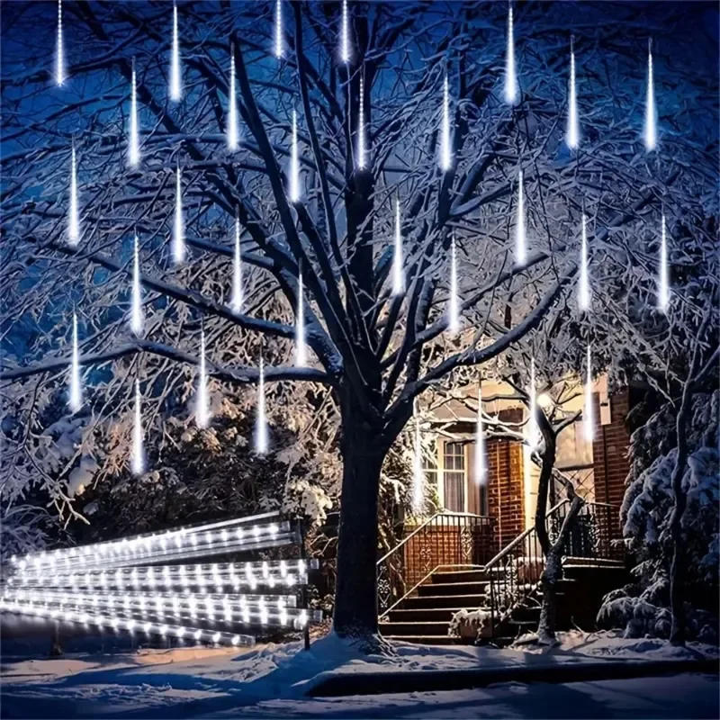 Description Picture 6 of item1/2/3/4 Set LED Meteor Shower Lights Fairy String Lights Christmas Holiday Snow Falling Icicle Cascading Light Halloween Decor