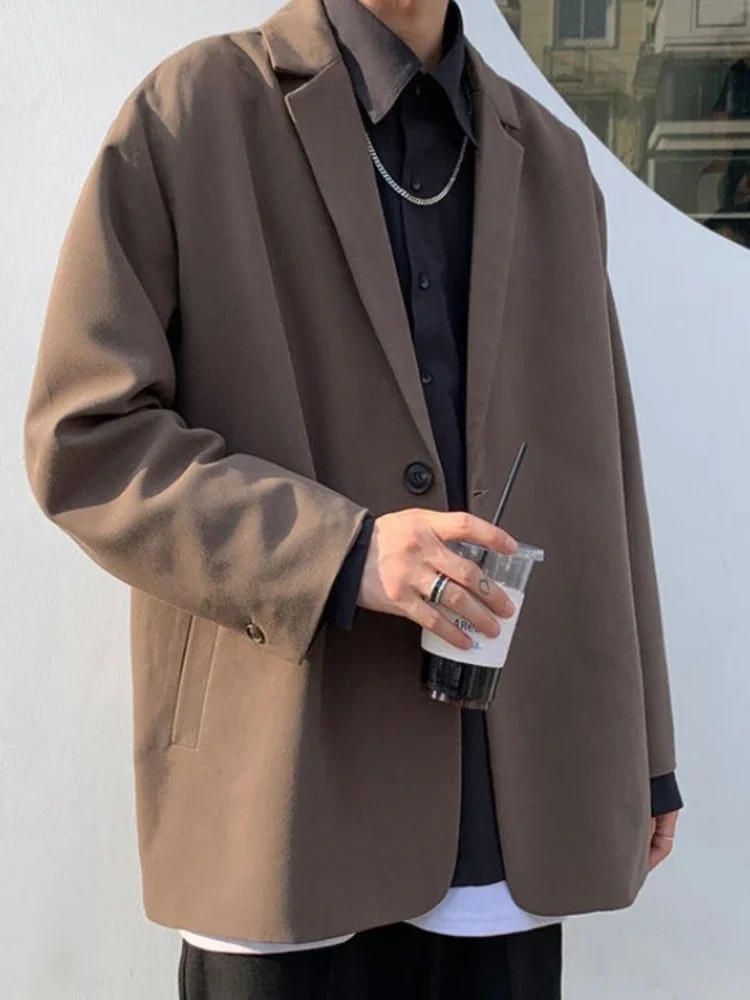 Description Picture 6 of item2023 New Versatile Blzer Suit Spring Autumn New Brown Jacket Trend Oversize Japanese Casual Coat Men Kpop Streetwear Daily