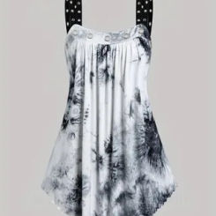 Plus Size women's tie dye printed circular casual vest top