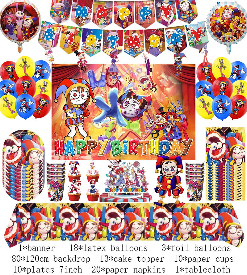 Description Picture 2 of itemThe Amazing Digital Circus Birthday Party Decoration Tableware Supplies Latex Balloon Backdrop Banner Cake Topper Baby Shower