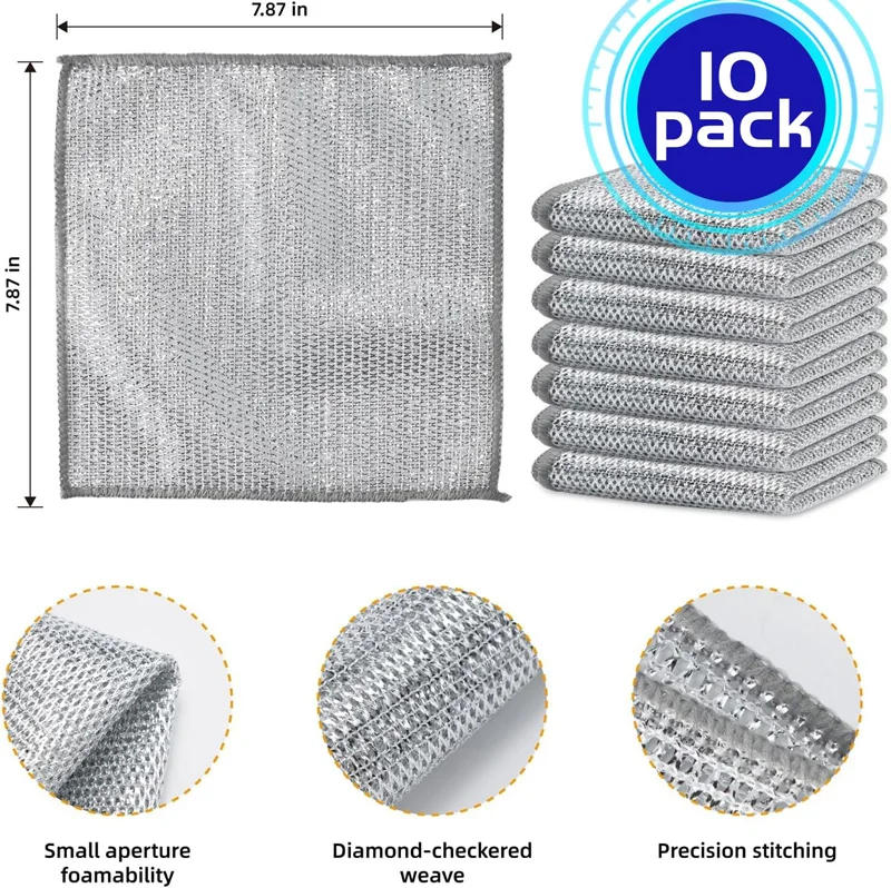 Description Picture 2 of itemMagic Wire Cleaning Cloth Kitchen Cloths Washable Multipurpose Anti Scratch Cloth Metal Wires Rags Kitchen Cleaning Cloth 10-2pc